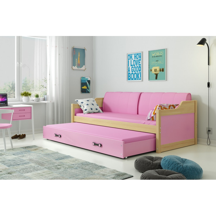 Detská posteľ s prístelkou DÁVID 200 x 90 cm borovica ružová